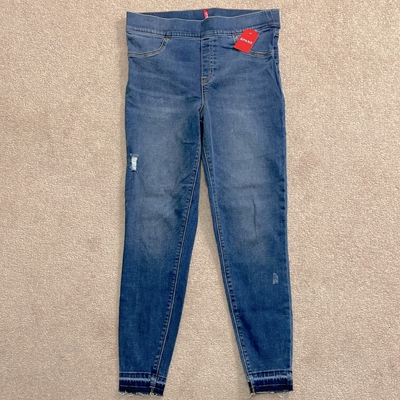 Spanx Distressed Ankle Skinny Jeans, Medium Wash L - Picture 6 of 14